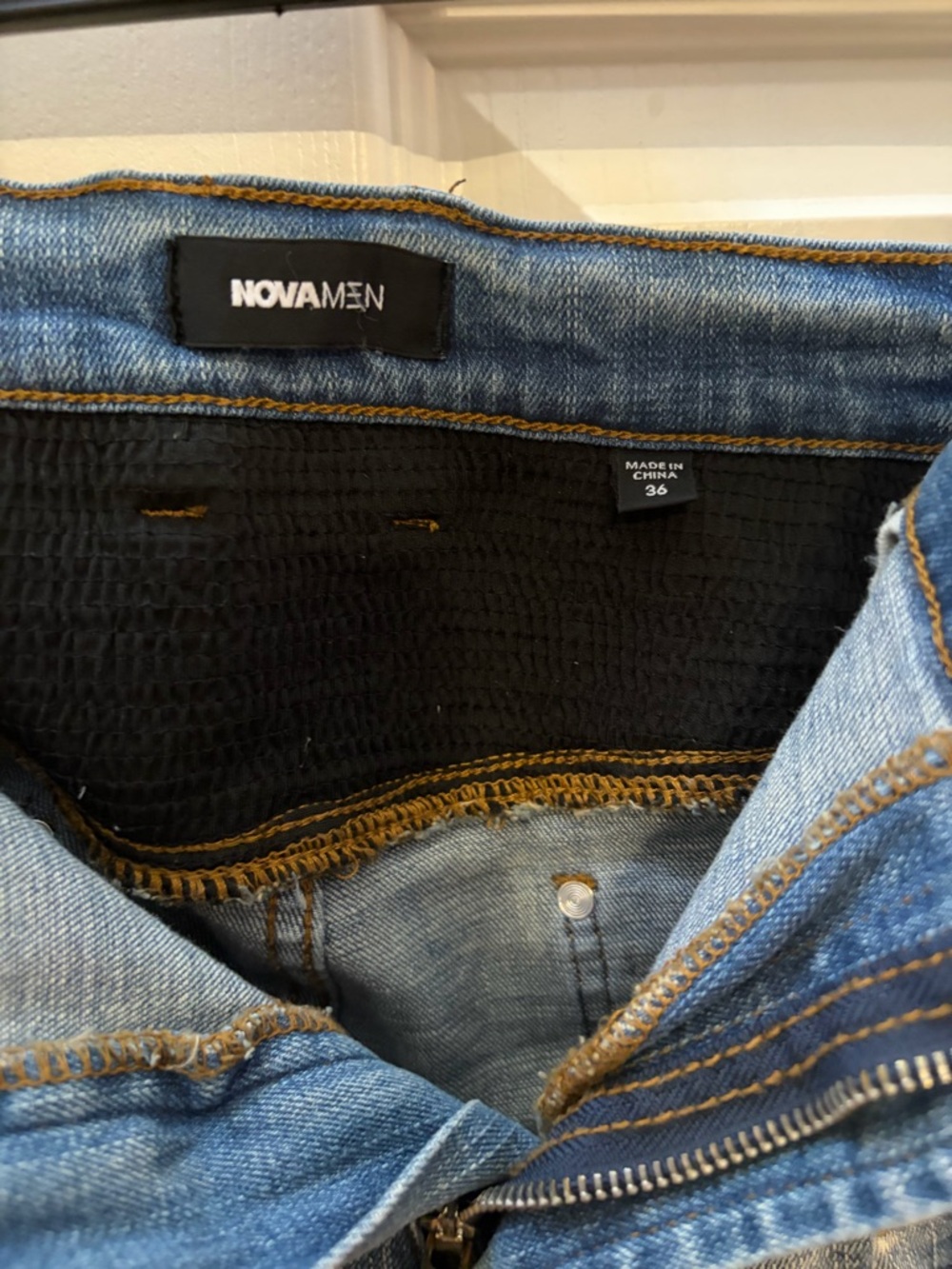 Skinny Distressed Light Blue Mens Jeans - Ripped Moto Detail - Picture 3 of 3